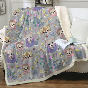 Magic Flower Garden Chihuahuas Love Soft Warm Fleece Blanket - 4 Colors-Blanket-Blankets, Chihuahua, Home Decor-Warm Gray-Small-4