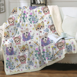 Magic Flower Garden Chihuahuas Love Soft Warm Fleece Blanket - 4 Colors-Blanket-Blankets, Chihuahua, Home Decor-Ivory-Small-1