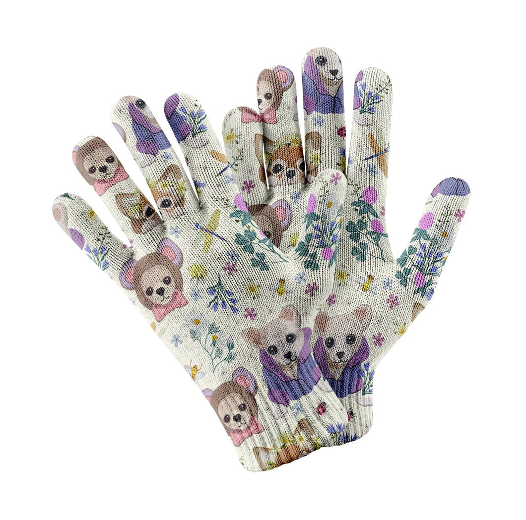 Magic Flower Garden Chihuahuas Touch Screen Gloves-Accessories-Accessories, Chihuahua, Dog Dad Gifts, Dog Mom Gifts, Gloves-White-2