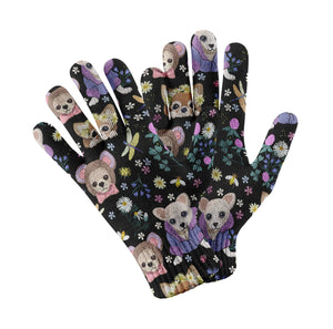 Magic Flower Garden Chihuahuas Touch Screen Gloves-Accessories-Accessories, Chihuahua, Dog Dad Gifts, Dog Mom Gifts, Gloves-Black-5