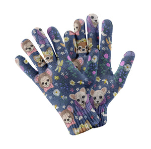 Magic Flower Garden Chihuahuas Touch Screen Gloves-Accessories-Accessories, Chihuahua, Dog Dad Gifts, Dog Mom Gifts, Gloves-Navy-1