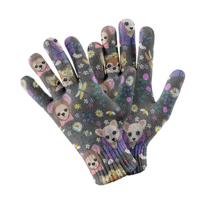 Magic Flower Garden Chihuahuas Touch Screen Gloves-Accessories-Accessories, Chihuahua, Dog Dad Gifts, Dog Mom Gifts, Gloves-Gray-4