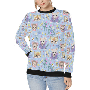 Magic Flower Garden Chihuahuas Women's Sweatshirt-Apparel-Apparel, Chihuahua, Sweatshirt-LightSteelBlue-XS-9