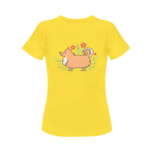 Magic Flower Garden Corgi Women's T-Shirt-Apparel-Apparel, Corgi, Dogs, Shirt, T Shirt-Yellow-Small-7