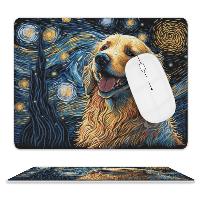 Magical Milky Way Golden Retriever Leather Mouse Pad-Accessories-Dog Dad Gifts, Dog Mom Gifts, Golden Retriever, Home Decor, Mouse Pad-ONE SIZE-White-2