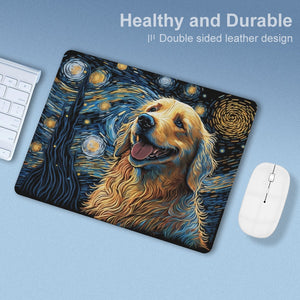 Magical Milky Way Golden Retriever Leather Mouse Pad-Accessories-Dog Dad Gifts, Dog Mom Gifts, Golden Retriever, Home Decor, Mouse Pad-ONE SIZE-White-5