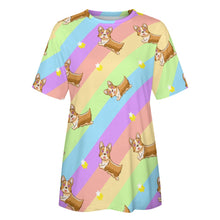 Load image into Gallery viewer, Magical Rainbow Corgis All Over Print Women&#39;s Cotton T-Shirt - 1 Colors-Apparel-Apparel, Corgi, Shirt, T Shirt-5