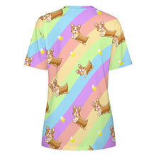 Load image into Gallery viewer, Magical Rainbow Corgis All Over Print Women&#39;s Cotton T-Shirt - 1 Colors-Apparel-Apparel, Corgi, Shirt, T Shirt-4