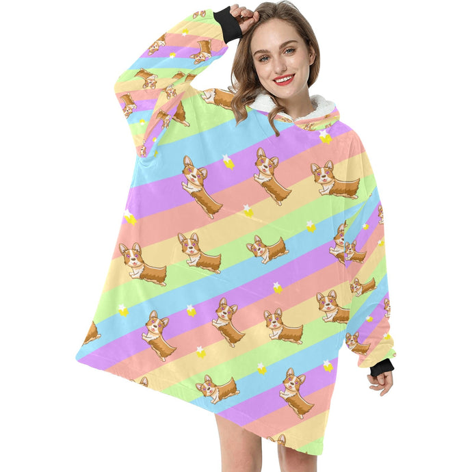 Magical Rainbow Corgis Blanket Hoodie for Women-Apparel-Apparel, Blankets-White-ONE SIZE-3