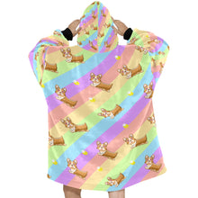 Load image into Gallery viewer, Magical Rainbow Corgis Blanket Hoodie for Women-Apparel-Apparel, Blankets-White-ONE SIZE-4