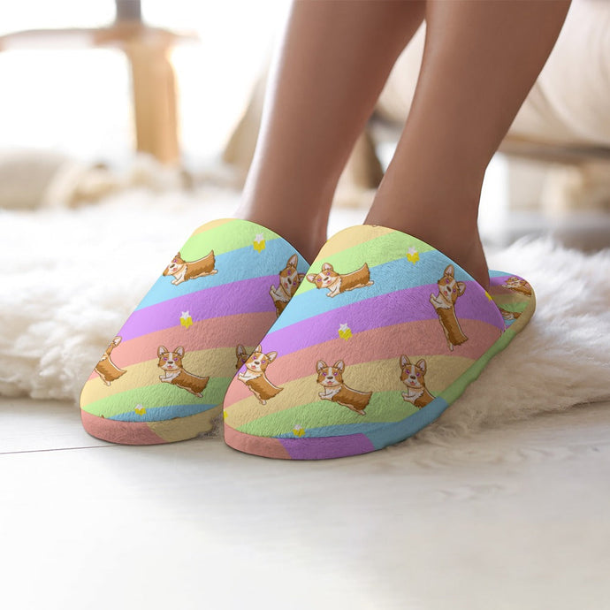 Magical Rainbow Corgis Women's Cotton Mop Slippers-Footwear-Accessories, Corgi, Dog Mom Gifts, Slippers-2