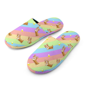 Magical Rainbow Corgis Women's Cotton Mop Slippers-Footwear-Accessories, Corgi, Dog Mom Gifts, Slippers-4