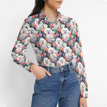 Load image into Gallery viewer, Maltese in Bloom Women&#39;s Shirt - 2 Designs-Apparel-Apparel, Maltese, Shirt-Zoom In - Bigger Flowers-S-1
