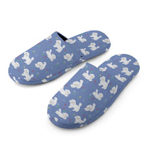 Load image into Gallery viewer, Maltese Slippers for Women - Playful Maltese in a Garden Stroll - Flannel-Accessories,Dog Mom Gifts,Maltese,Slippers-10