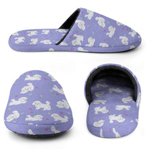 Load image into Gallery viewer, Maltese Slippers for Women - Playful Maltese in a Garden Stroll - Flannel-Accessories,Dog Mom Gifts,Maltese,Slippers-14
