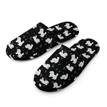 Load image into Gallery viewer, Maltese Slippers for Women - Playful Maltese in a Garden Stroll - Flannel-Accessories,Dog Mom Gifts,Maltese,Slippers-22