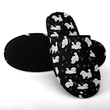 Load image into Gallery viewer, Maltese Slippers for Women - Playful Maltese in a Garden Stroll - Flannel-Accessories,Dog Mom Gifts,Maltese,Slippers-24
