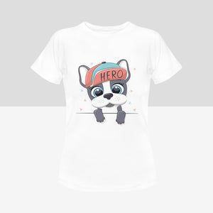 Mama's Hero Boston Terrier Women's Cotton T-Shirts - 5 Colors-Apparel-Apparel, Boston Terrier, Shirt, T Shirt-White-Small-7