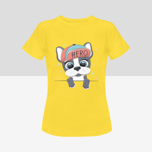 Mama's Hero Boston Terrier Women's Cotton T-Shirts - 5 Colors-Apparel-Apparel, Boston Terrier, Shirt, T Shirt-Yellow-Small-9