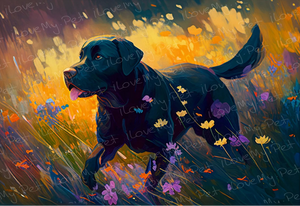 Meadow Melody Black Labrador Wall Art Poster-Art-Black Labrador, Dog Art, Home Decor, Labrador, Poster-Light Canvas-Tiny - 8x10"-1