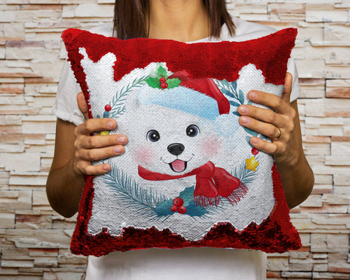 Merry American Eskimo Dog Christmas Sequinned Pillowcases - 10 Colors-Home Decor-American Eskimo Dog, Christmas, Home Decor, Pillows-1