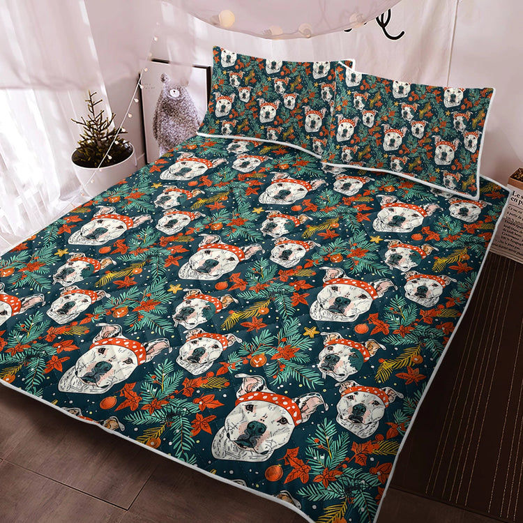 Merry And Bright White Pit Bull Christmas Quilt Blanket Bedding Set Twin Only Quilt 750x