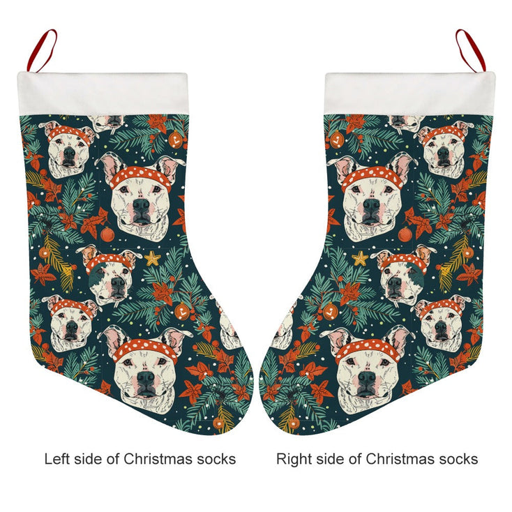 Merry and Bright White Pit Bull Christmas Stocking-Christmas Ornament-Christmas, Home Decor, Pit Bull-26X42CM-White-3