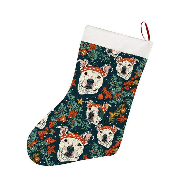 Merry and Bright White Pit Bull Christmas Stocking-Christmas Ornament-Christmas, Home Decor, Pit Bull-26X42CM-White-1