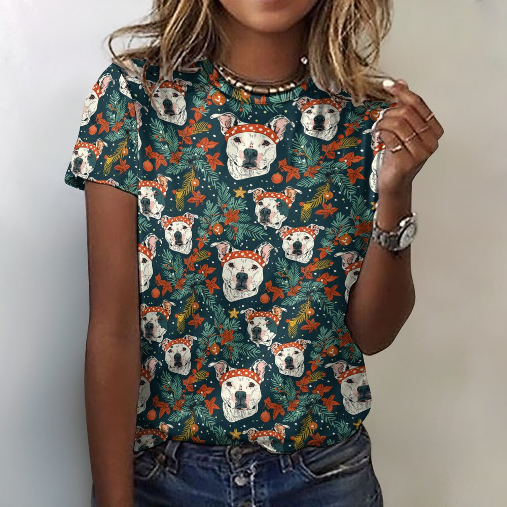 Merry And Bright White Pit Bull Christmas Womens Cotton T Shirt