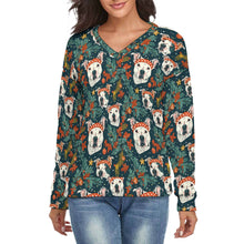 Load image into Gallery viewer, Merry and Bright White Pit Bull Women's V-Neck Christmas Sweater-Apparel-Apparel,Christmas,Dog Mom Gifts,Pit Bull,Sweater,Sweatshirt-S-White5-1