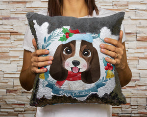 Merry Basset Hound Christmas Sequinned Pillowcases - 10 Colors-Home Decor-Basset Hound, Christmas, Home Decor, Pillows-12