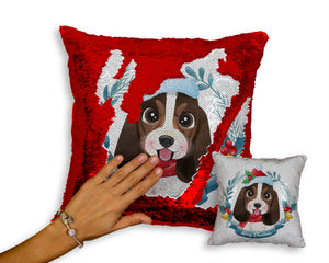 Merry Basset Hound Christmas Sequinned Pillowcases - 10 Colors-Home Decor-Basset Hound, Christmas, Home Decor, Pillows-Red-Only Pillowcase-2