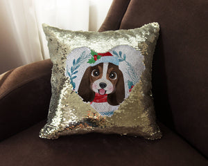 Merry Basset Hound Christmas Sequinned Pillowcases - 10 Colors-Home Decor-Basset Hound, Christmas, Home Decor, Pillows-3