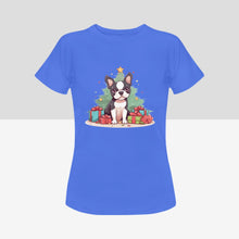 Load image into Gallery viewer, Merry Boston Terrier Christmas Women&#39;s Cotton T-Shirts-Apparel-Apparel, Boston Terrier, Shirt, T Shirt-Blue-Small-4
