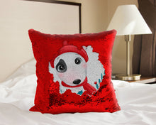 Load image into Gallery viewer, Merry Bull Terrier Christmas Sequinned Pillowcases - 10 Colors-Home Decor-Bull Terrier, Christmas, Home Decor, Pillows-Red-Only Pillowcase-2