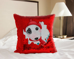Merry Bull Terrier Christmas Sequinned Pillowcases - 10 Colors-Home Decor-Bull Terrier, Christmas, Home Decor, Pillows-Red-Only Pillowcase-2