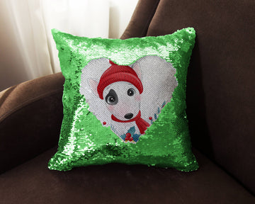 Merry Bull Terrier Christmas Sequinned Pillowcases - 10 Colors-Home Decor-Bull Terrier, Christmas, Home Decor, Pillows-Green-Only Pillowcase-3