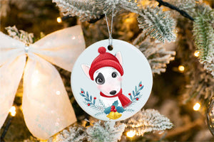 Merry Bull Terrier Hound Christmas Tree Ornament-Christmas Ornament-Bull Terrier, Christmas, Dogs-White-3