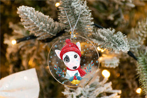 Merry Bull Terrier Hound Christmas Tree Ornament-Christmas Ornament-Bull Terrier, Christmas, Dogs-Holographic Stars-3