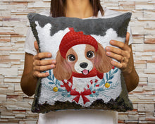 Load image into Gallery viewer, Merry Cavalier King Charles Spaniel Christmas Sequinned Pillowcases - 10 Colors-Home Decor-Cavalier King Charles Spaniel, Christmas, Home Decor, Pillows-10