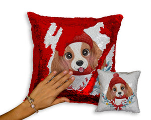 Merry Cavalier King Charles Spaniel Christmas Sequinned Pillowcases - 10 Colors-Home Decor-Cavalier King Charles Spaniel, Christmas, Home Decor, Pillows-Red-Only Pillowcase-2