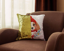 Load image into Gallery viewer, Merry Cavalier King Charles Spaniel Christmas Sequinned Pillowcases - 10 Colors-Home Decor-Cavalier King Charles Spaniel, Christmas, Home Decor, Pillows-Gold-Only Pillowcase-3