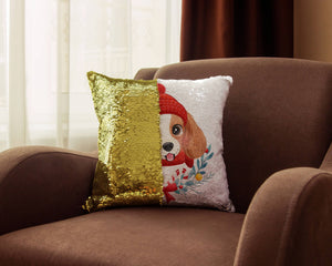 Merry Cavalier King Charles Spaniel Christmas Sequinned Pillowcases - 10 Colors-Home Decor-Cavalier King Charles Spaniel, Christmas, Home Decor, Pillows-Gold-Only Pillowcase-3