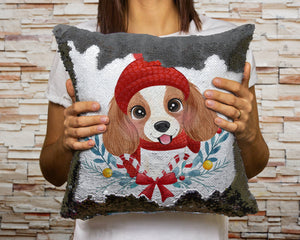 Merry Cavalier King Charles Spaniel Christmas Sequinned Pillowcases - 10 Colors-Home Decor-Cavalier King Charles Spaniel, Christmas, Home Decor, Pillows-Black-Only Pillowcase-5