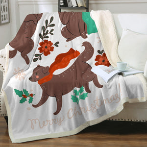Merry Chocolate Labrador Christmas Soft Warm Fleece Blanket-Blanket-Blankets, Chocolate Labrador, Home Decor, Labrador-17