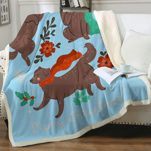 Merry Chocolate Labrador Christmas Soft Warm Fleece Blanket-Blanket-Blankets, Chocolate Labrador, Home Decor, Labrador-19