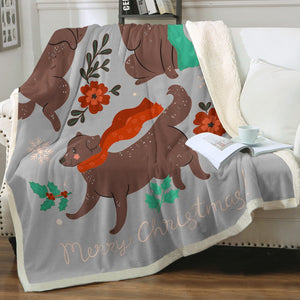 Merry Chocolate Labrador Christmas Soft Warm Fleece Blanket-Blanket-Blankets, Chocolate Labrador, Home Decor, Labrador-20