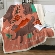 Load image into Gallery viewer, Merry Chocolate Labrador Christmas Soft Warm Fleece Blanket-Blanket-Blankets, Chocolate Labrador, Home Decor, Labrador-Christmas Orange-Small-4