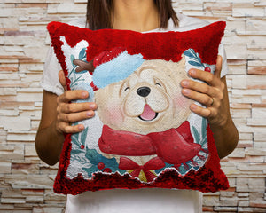 Merry Chow Chow Christmas Sequinned Pillowcases - 10 Colors-Home Decor-Chow Chow, Christmas, Home Decor, Pillows-Red-Only Pillowcase-3