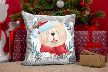 Load image into Gallery viewer, Merry Chow Chow Christmas Sequinned Pillowcases - 10 Colors-Home Decor-Chow Chow, Christmas, Home Decor, Pillows-Silver-Only Pillowcase-1